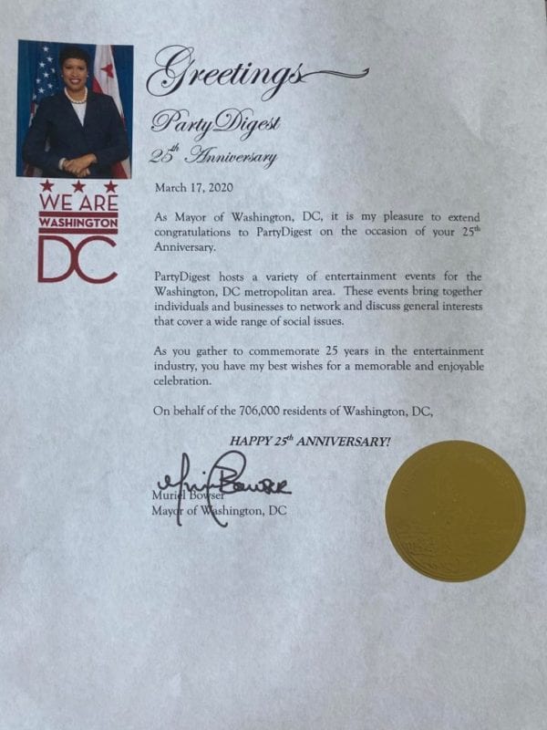Congratulations from the mayor of DC